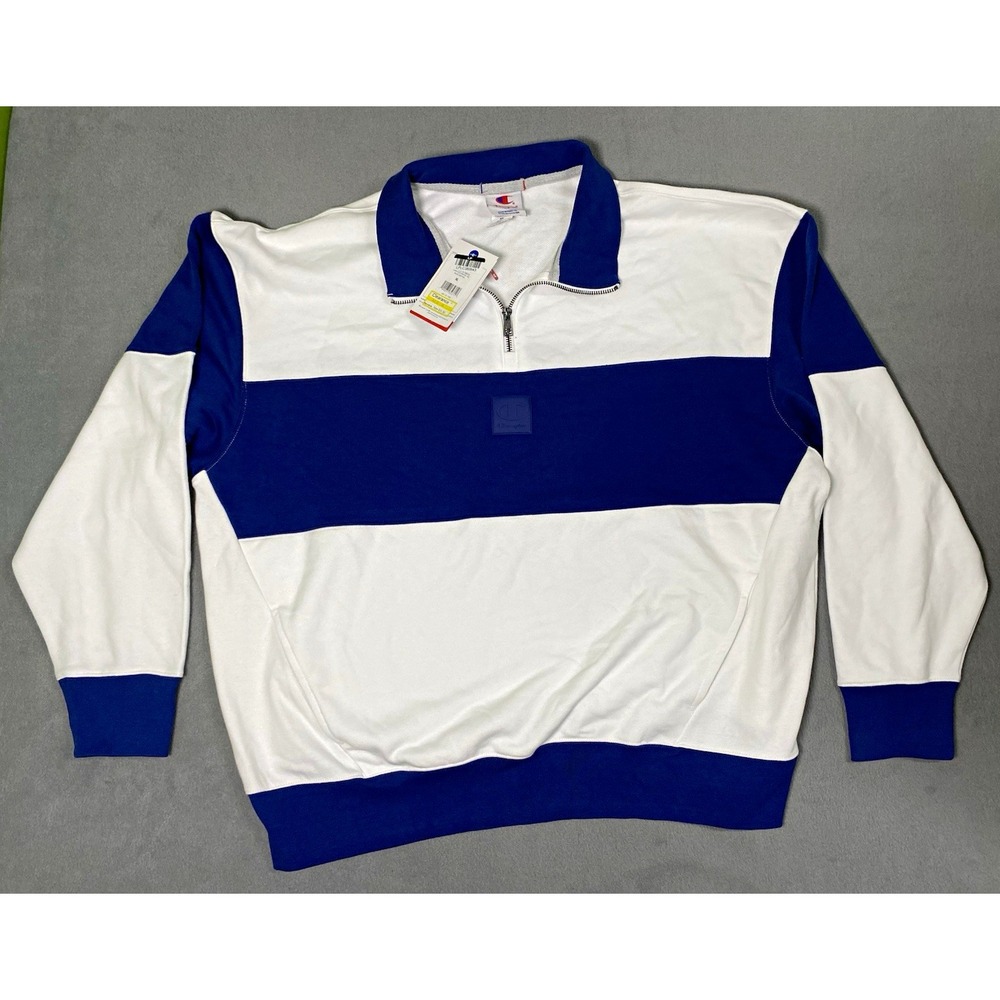 NWT! Champion Men's XL Blue White Colorblock 1/4 Zip Pullover Sweatshirt Retro
